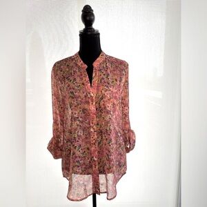 KUT from the Kloth pink floral sheer button down
